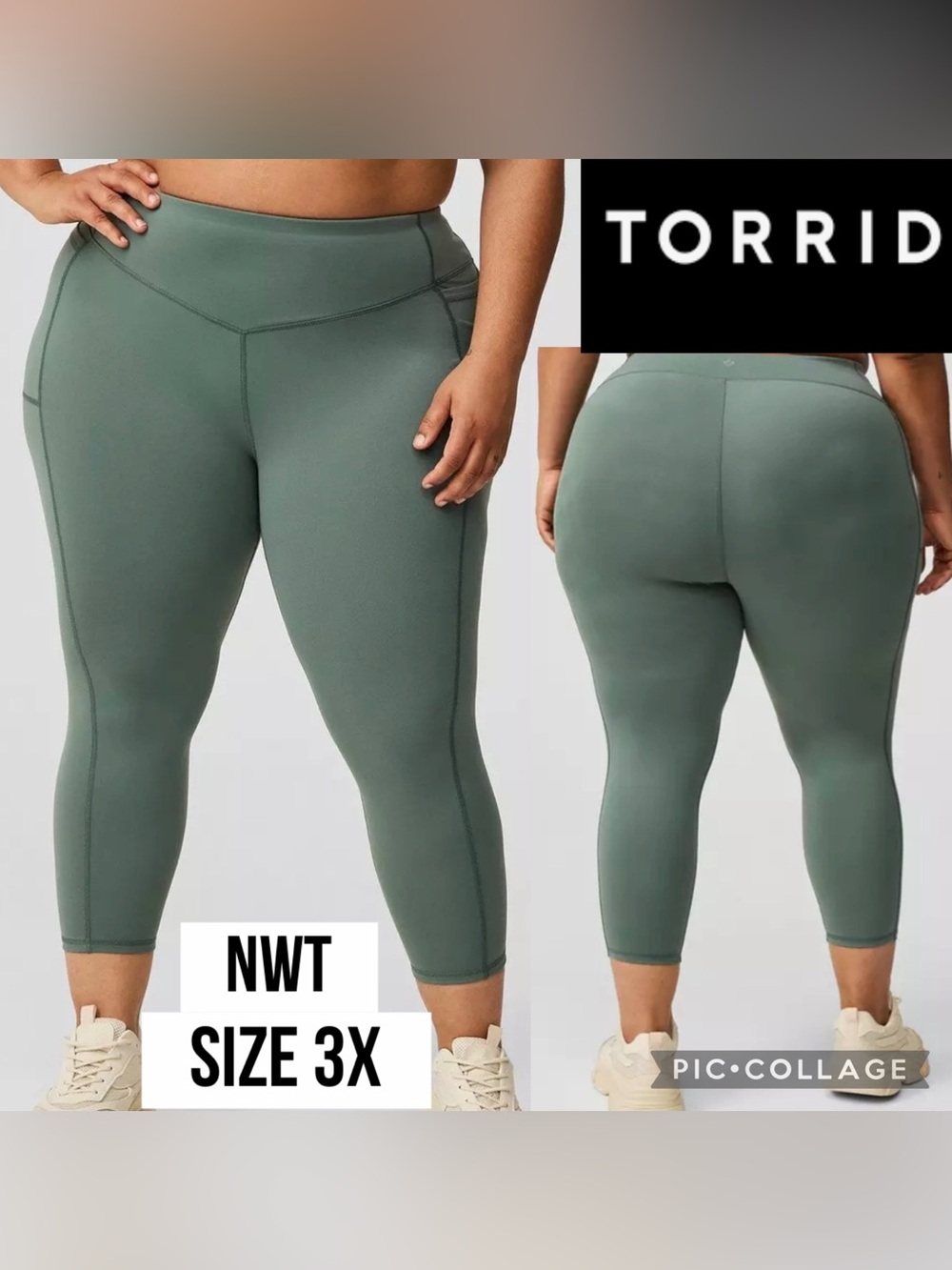 NWT Torrid Womens Leggings Active Green High Rise Crop Athletic Side Pockets 3X